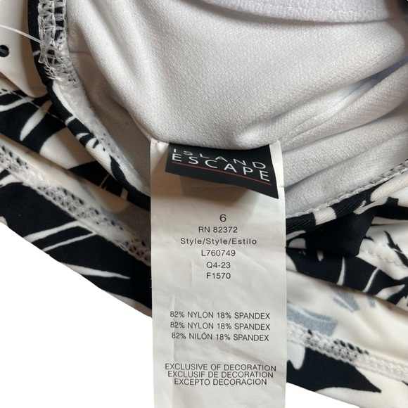 Island Escape High Neck Underwire Tankini Top Black White Floral Size 6 New - Picture 6 of 6
